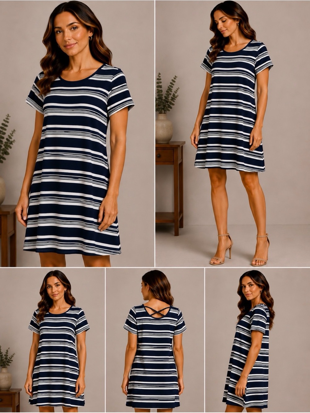 3/$30 - REITMANS Striped Navy and White Summer Beach Dress